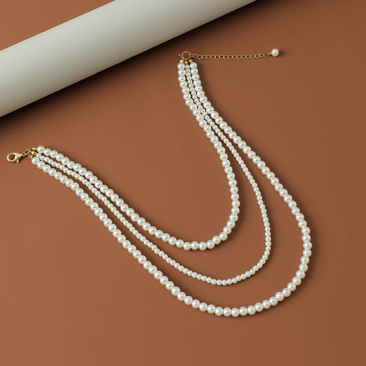 Baroque Simple 3 Layer White Pearl Chain Choker Women Necklace Elegant Temperament Beaded Necklace For Wedding Party Jewelry