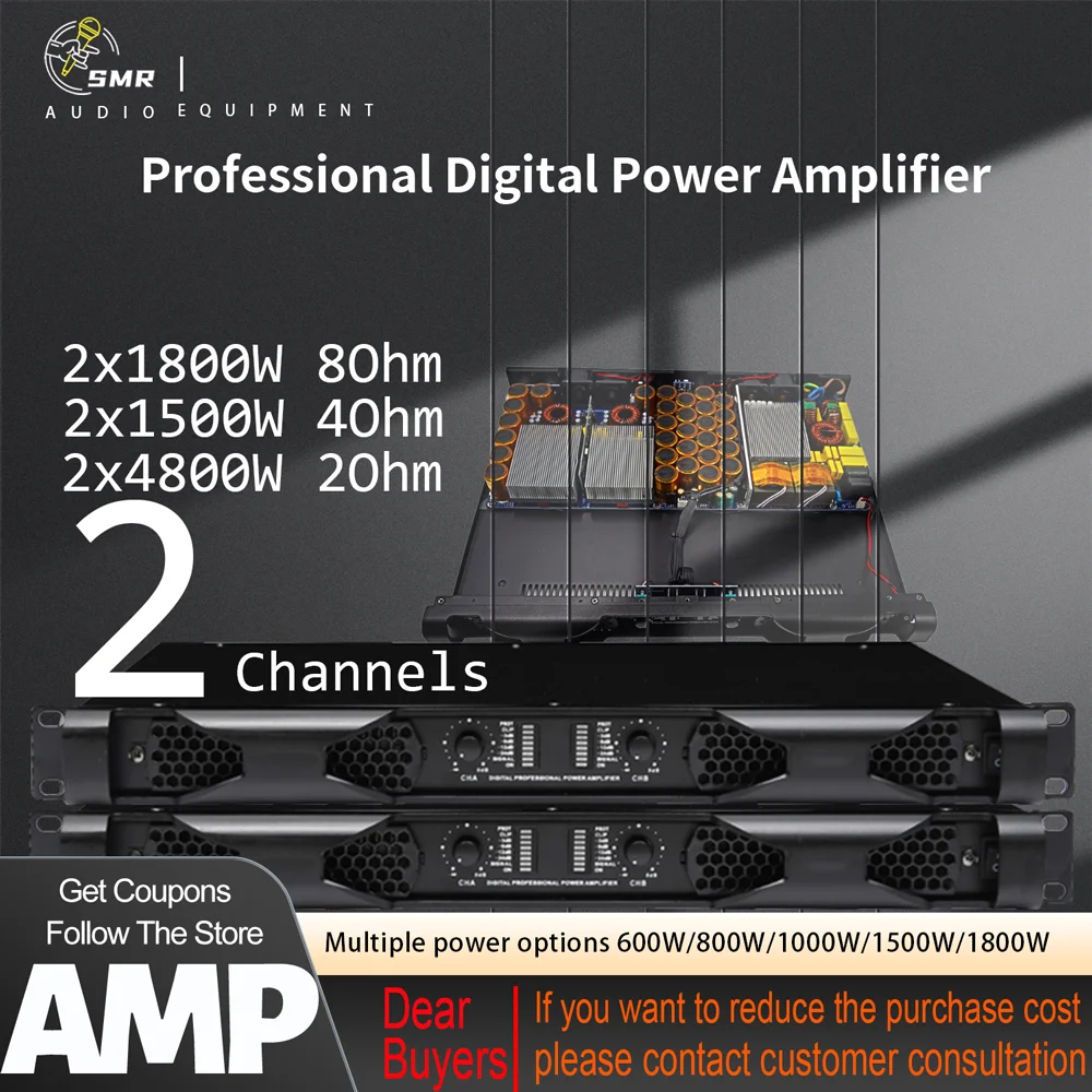 

SenMicre DN218 Professional Digital Power Amplifier 2 Channel DJ Subwoofer Amplifier 2X1800W 8ohm Audio Line Array Speaker AMP