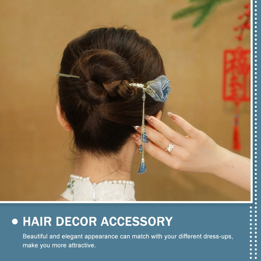 

Elegant Blue Hair Stick Ancient Style Rhinestone Hairpin For Women Charming Hair Accessories Headdress Decor Tying Tool