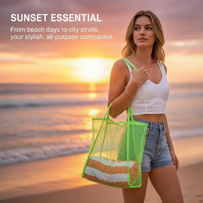 

Beach-Ready Transparent Mesh Bag Large Capacity Shopper Tote