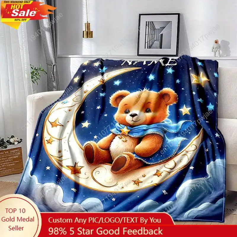 Cartoon Bear Flannel Blanket - Soft Warm Sofa Office Bed Camping Travel Lunch Break Blanket All-Season Multi-Purpose Gift Poly