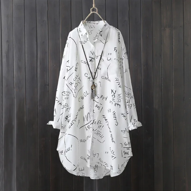 Sun protection shirt women's spring and summer loose cardigan coat printed letter top loose butt-covering long shirt image 2