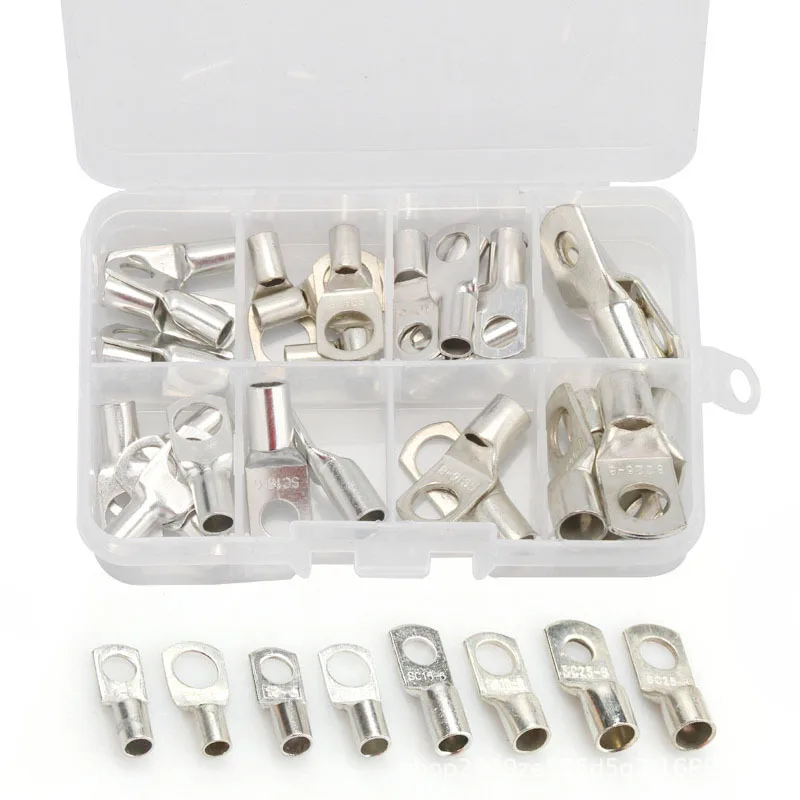 

30PCS Bare SC Copper Cable Lugs Assortment Box, SC Short Barrel Wire Crimp Terminals Copper Wire Connectors Kit