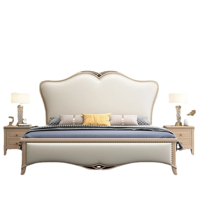 

American style, light luxury, solid wood bed, modern, master bedroom, double, soft rest