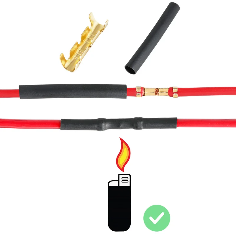 50/100 Satz U-förmige elektrische Kabelverbinder Crimpklemmen für schnelle Verdrahtung 0,5-1,5mm² und Schrumpfschlauchsatz – Detail 3