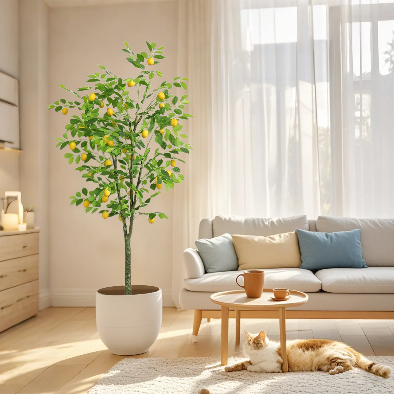 

Artificial Lemon Tree With Realistic Trunks and Leaves, Faux Lemon Fruit Tree, Faux Potted Greenery Plants For Home Decoration