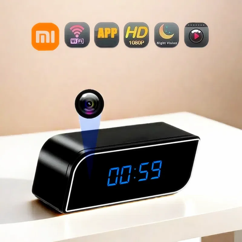 Wireless mini clock camera supports WiFi night vision IP HD 1080P camera, used for home and office monitoring, nanny network cam