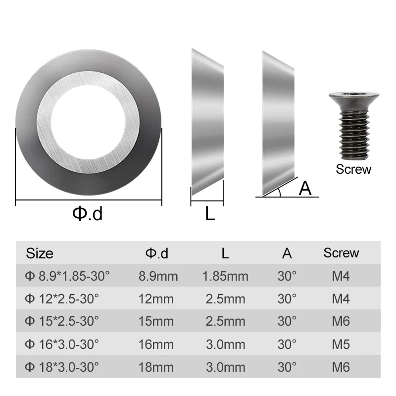 XCAN 10pcs Round Carbide Insert Cutter 12/15/16mm 30 Degree Woodturning Tools Hollowers Knives for Wood Lathe Chuck Turning