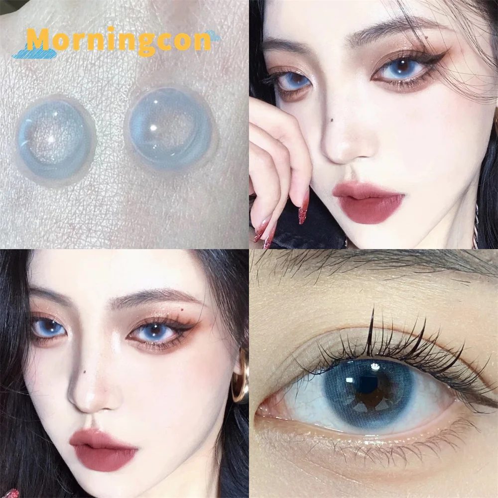 MORNINGCON Elven Sea Blue Myopia Prescription Soft Colored Contact Lenses For Eyes Small Beauty Pupil Make Up Natural Yearly