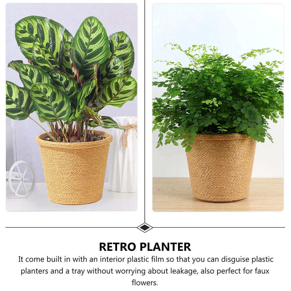 

Creative Straw Flowerpot Retro Planter with Storage Basket for Plants and Laundry Premium Seaweed Succulent Vase Foldable Bucket