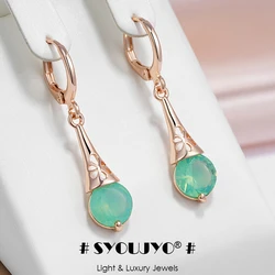 SYOUJYO Lake Green Natural Zircon Long Dangle Earrings For Women 585 Rose Gold Color Luxury Y2K Jewelry Gifts Girl Accessories