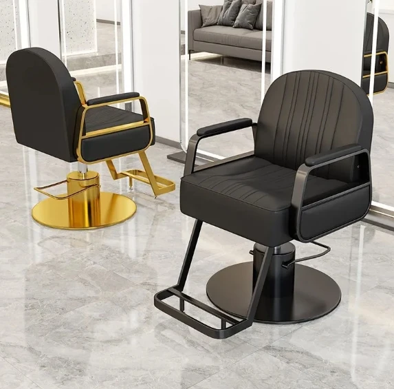 Synthetic Leather Barber Chair with Stainless Steel Armrest Special Hair Salon Chair for Hair Cutting Lifting & Rotating