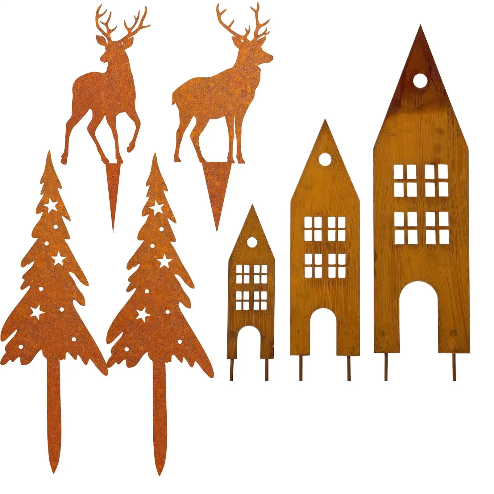 Metal Deer/castle Stakes Decorative Garden Iron Sticks Art Ornament For Outdoor Farmhouse Lawn Christmas Backyard Porch view 2