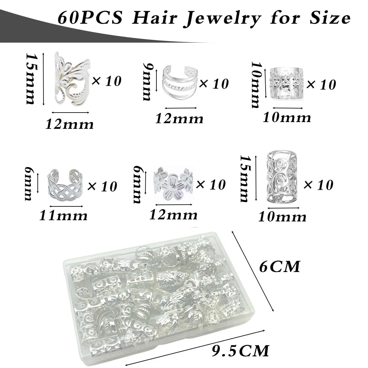 

Upgraded 60 Pcs Silver Dreadlock Hair Loop Ear Cuff for DIY Wig Decoration Supply Kit