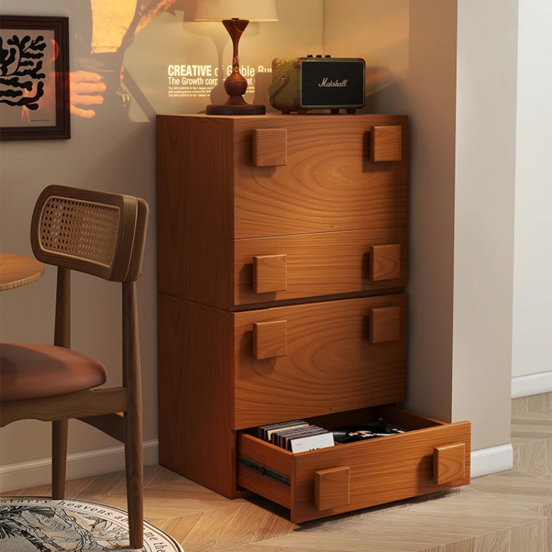 Vintage Style Solid Wood Living Room Cabinet Antique Double-layer Storage Bucket Cabinet Bedroom Furniture Bedside Table