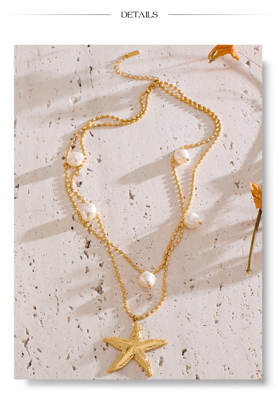 Yhpup Stainless Steel Double Layer Ocean Summer Holiday Necklace Jewelry Waterproof Handmade for Women Gold Platinum PVD Plated