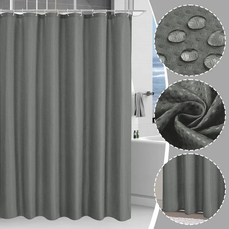 1pc Waterproof Shower Curtain Plain Waffle Mildew-proof Shower Curtain Bathroom Partition Curtain Home Living Room Decoration