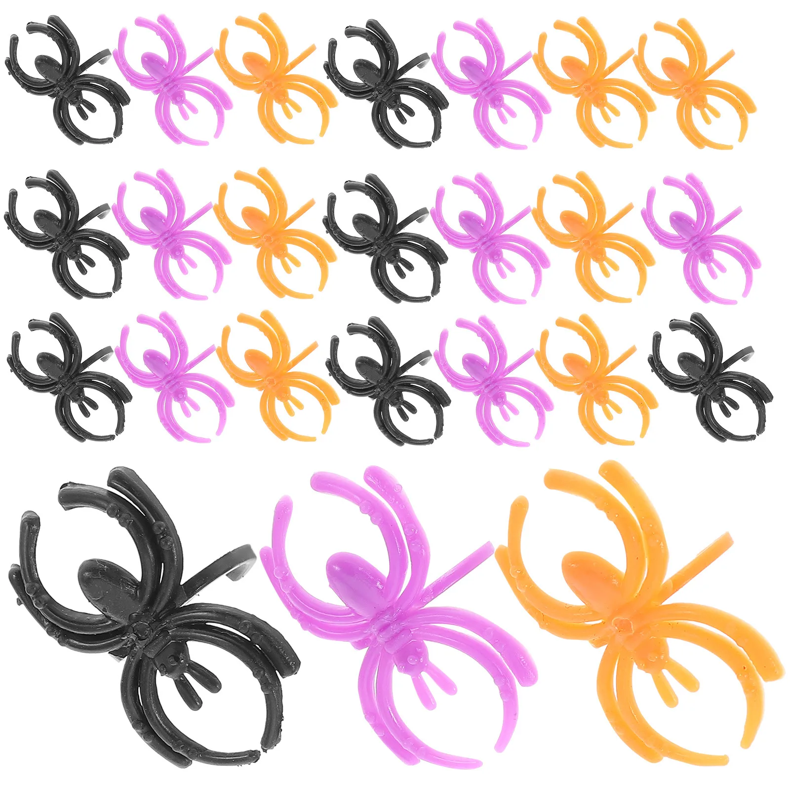 60Pcs Halloween Spider Rings Kids DIY Craft Kit Vibrant Black Orange Purple Spooky Hand Rings for Costume Parties Family Bonding