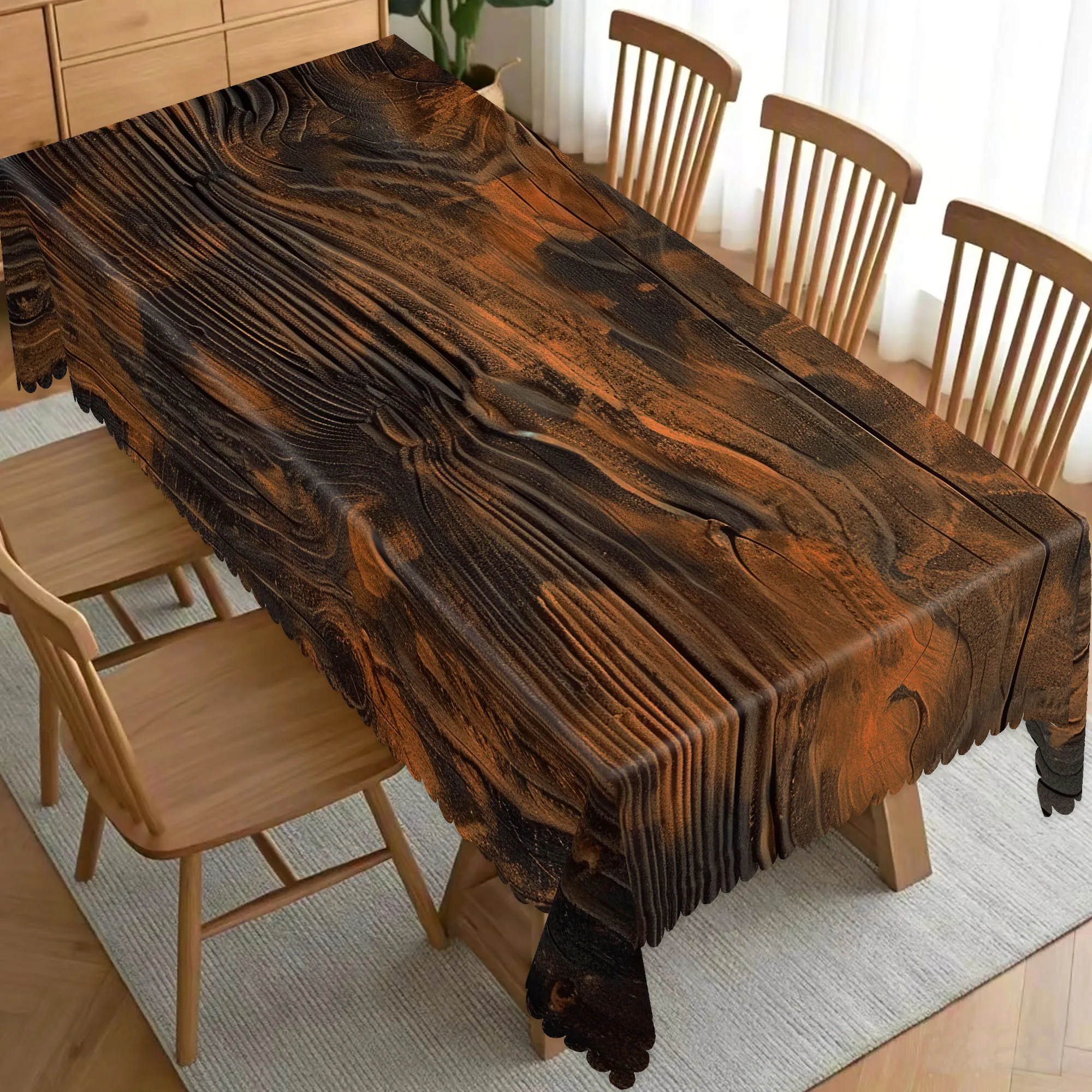 1 Piece Farmhouse-Themed Tablecloth, Dark Brown Wood Grain Pattern Tablecloth, for Everyday Home Dining Room and Kitchen Decoration, Country-Style Decor, Polyester Machine Washable Tablecloth, Suitable for Farmhouse, Cafe, Restaurant, Home Indoor and Outdoor Decoration, Family Gatherings, Camping, Dinner Table Decoration Tablecloth, Thanksgiving Decoration