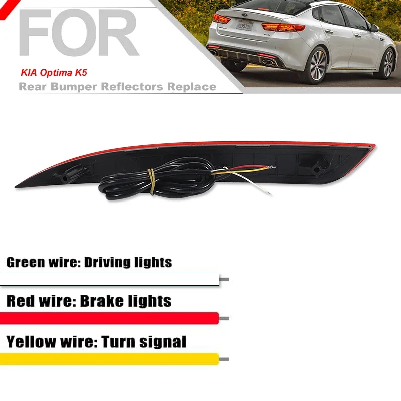 For KIA Optima K5 Red LED Bumper Reflector Lights Assembly Function as Tail, Brake & Rear Fog Lamps Turn Signals 216-2018