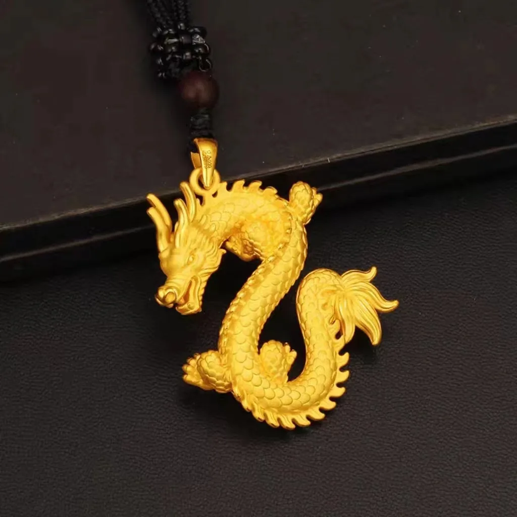 

Yellow AU750 dragon pendant natal year zodiac sign 999 dragon pendant 24K domineering necklace metal stamps for men and women