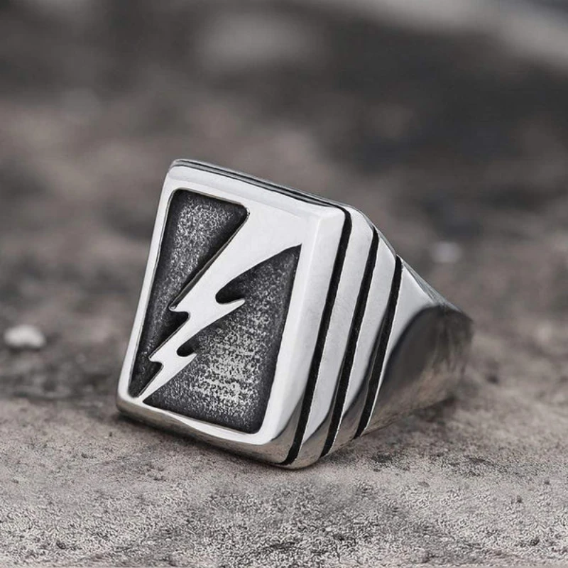 Lightning Bolt Stainless Steel Ring Signet Rock Punk Boy Jewellery Womens Band Rings Party Jewelry