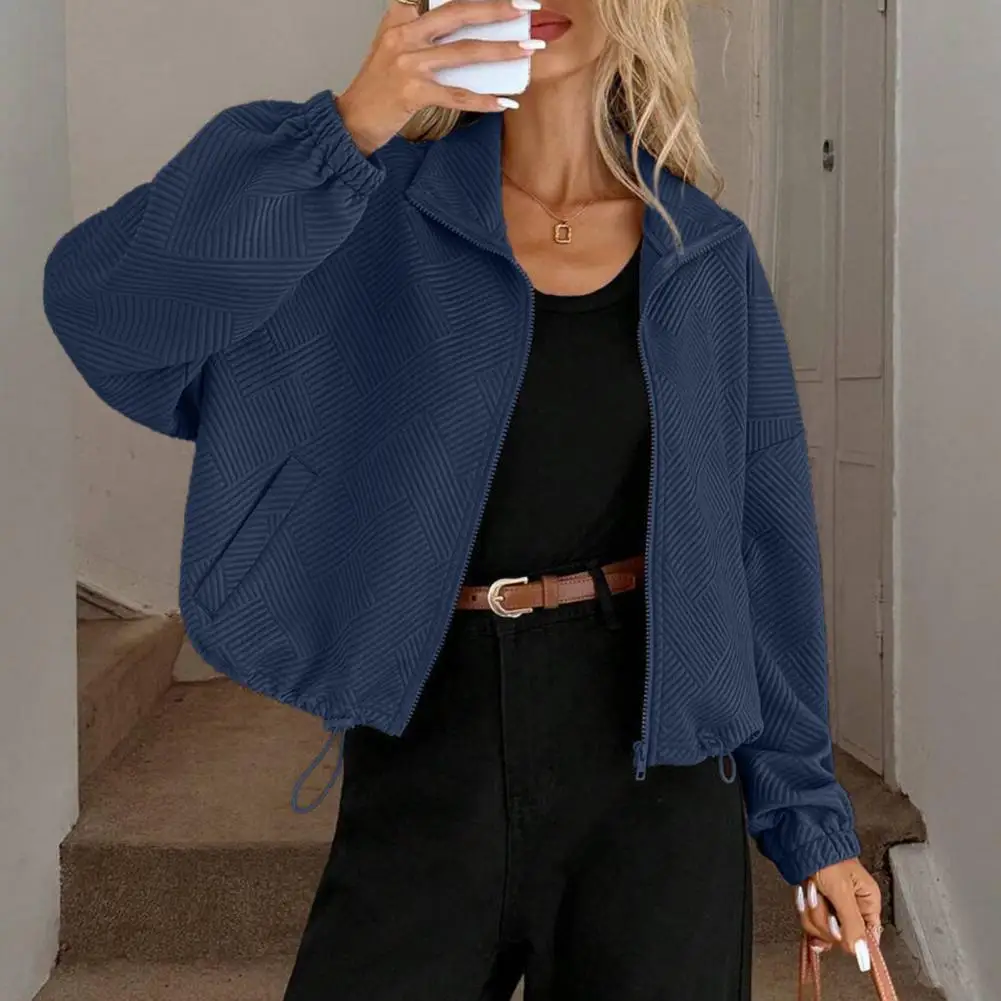 Damska kurtka w stylu hip-hop z regulowanym dołem, zapinana na zamek, krótka kurtka z długim rękawem, stójką, krótka kurtka bomberka, jesienna bluza.