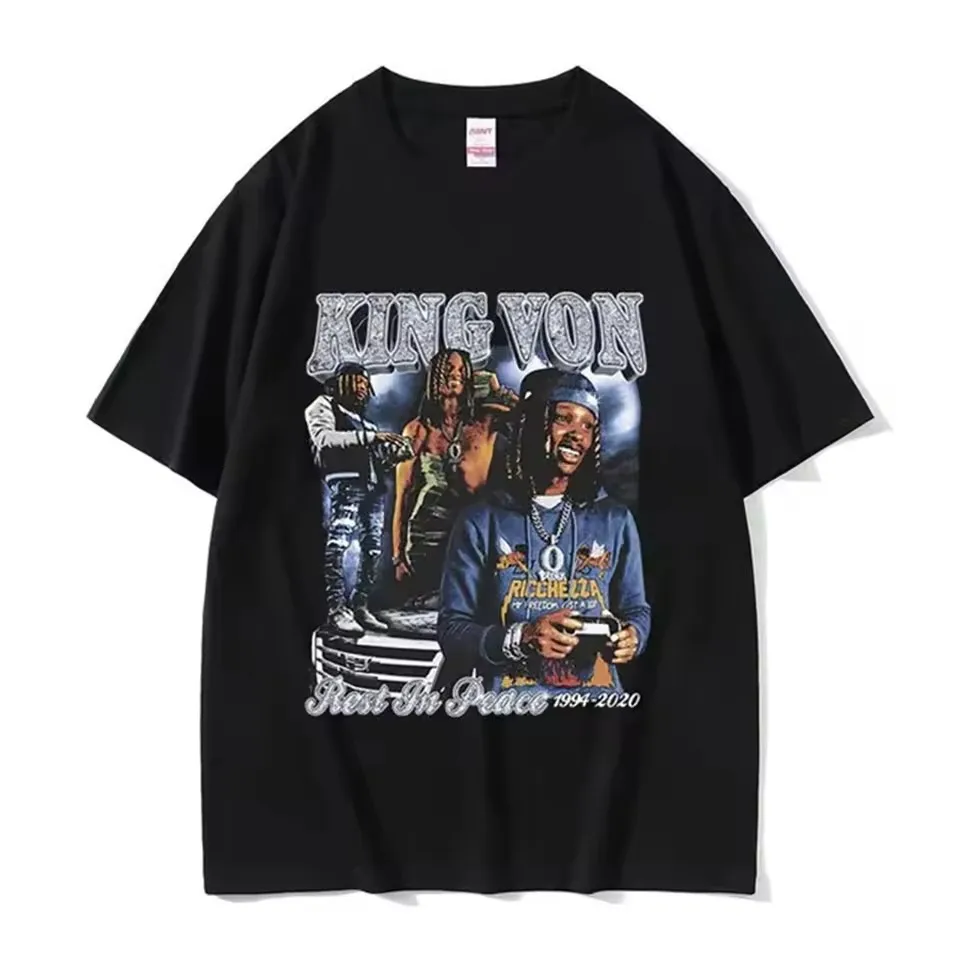 Rapper K-King Von Graphic T Shirt Men Hip Hop Gothic Fashion Short Sleeve T-shirts High Quality Cotton T-shirt Streetwear