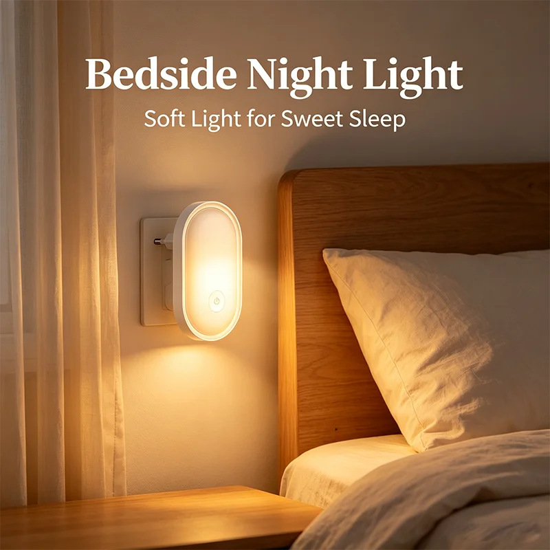 LED-nachtlampje Wandlamp EU-stekker Lichtregeling Inductie Energiebesparende milieubescherming Slaapkamerlamp Home Decor