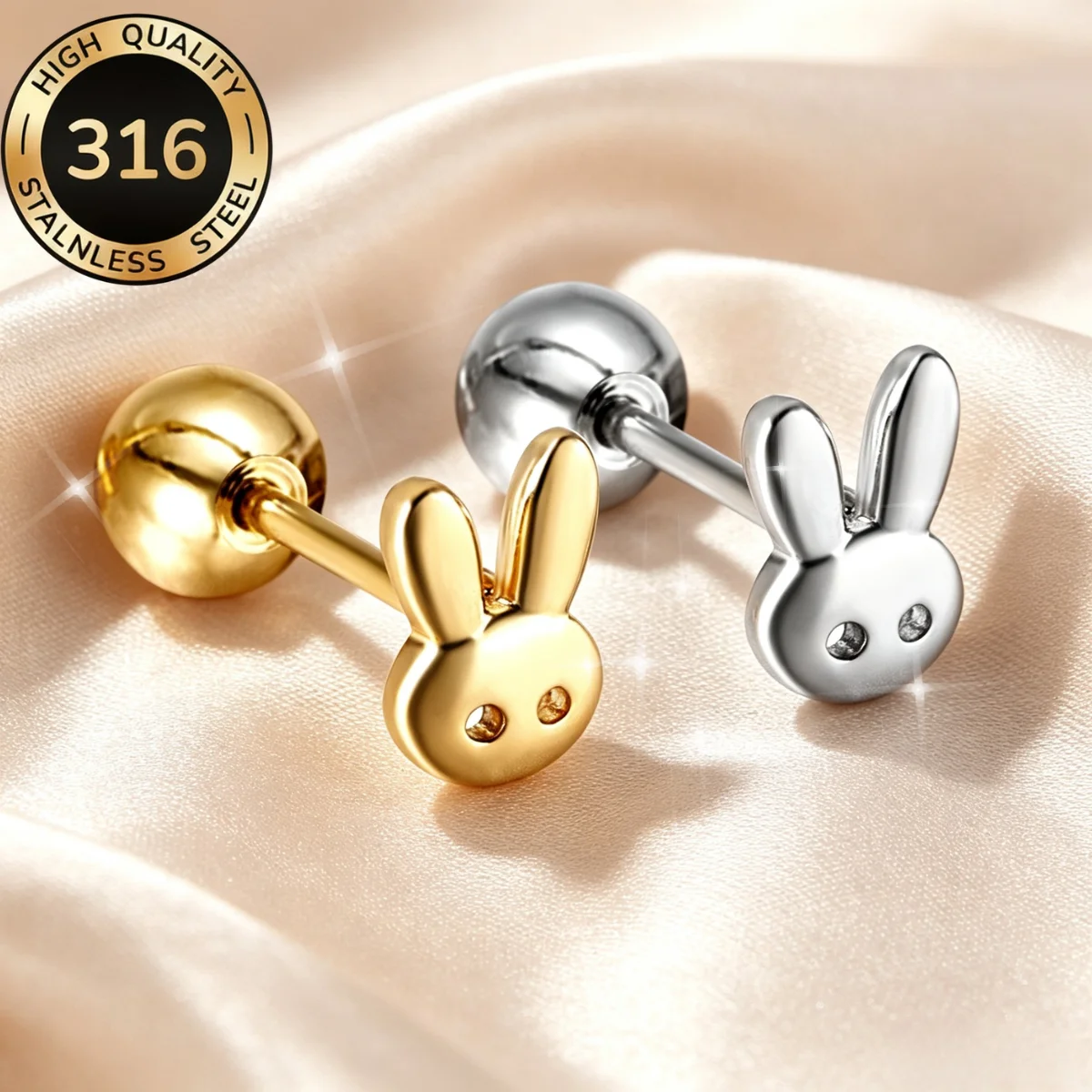 1pairs Mini Tiny Stainless Steel Rabbit Cute Earrings Stud Screw-pack Sweet Small Delicate Animal Piercing for Male Female Gifts