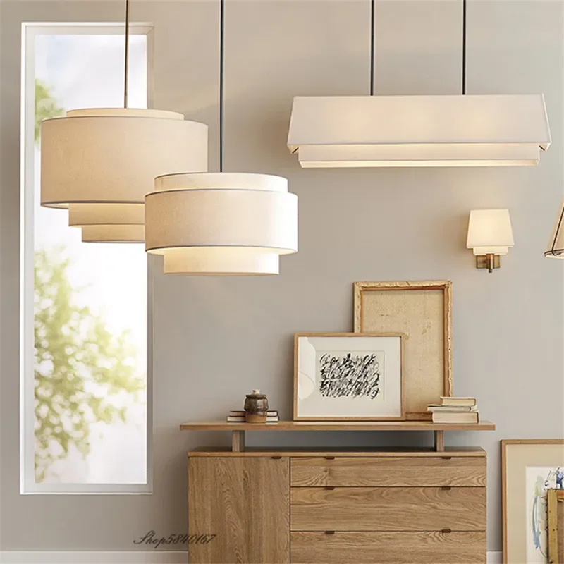 

2025 Mid Century Fabric Pedant Lamp Personality Tiered Drum Light Designer Bedroom Rustic Lamp Decor Living Room Dinning Lightin