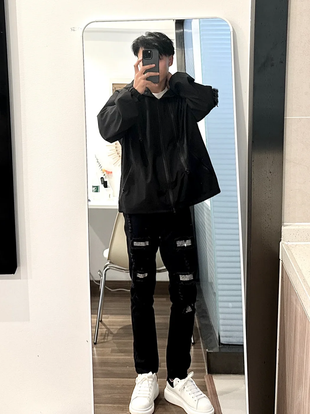 

American Sle Slim Fit Bla Jeans Men's High Street Straight Casual Long Pants Diamond Heat Treaent Hole Youth Wear