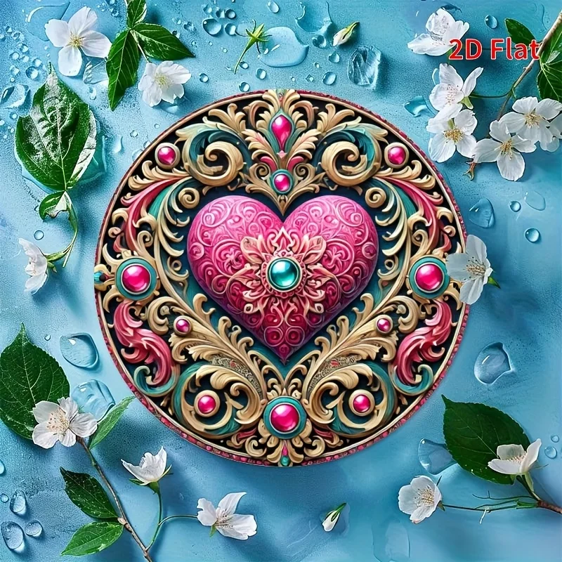 Kranzschild „Happy Valentine's Day“, 1 Stück rundes Metallblechschild, 2D-Flachdruck, langlebig, Türdekoration, Wandkunst, Heimdekoration