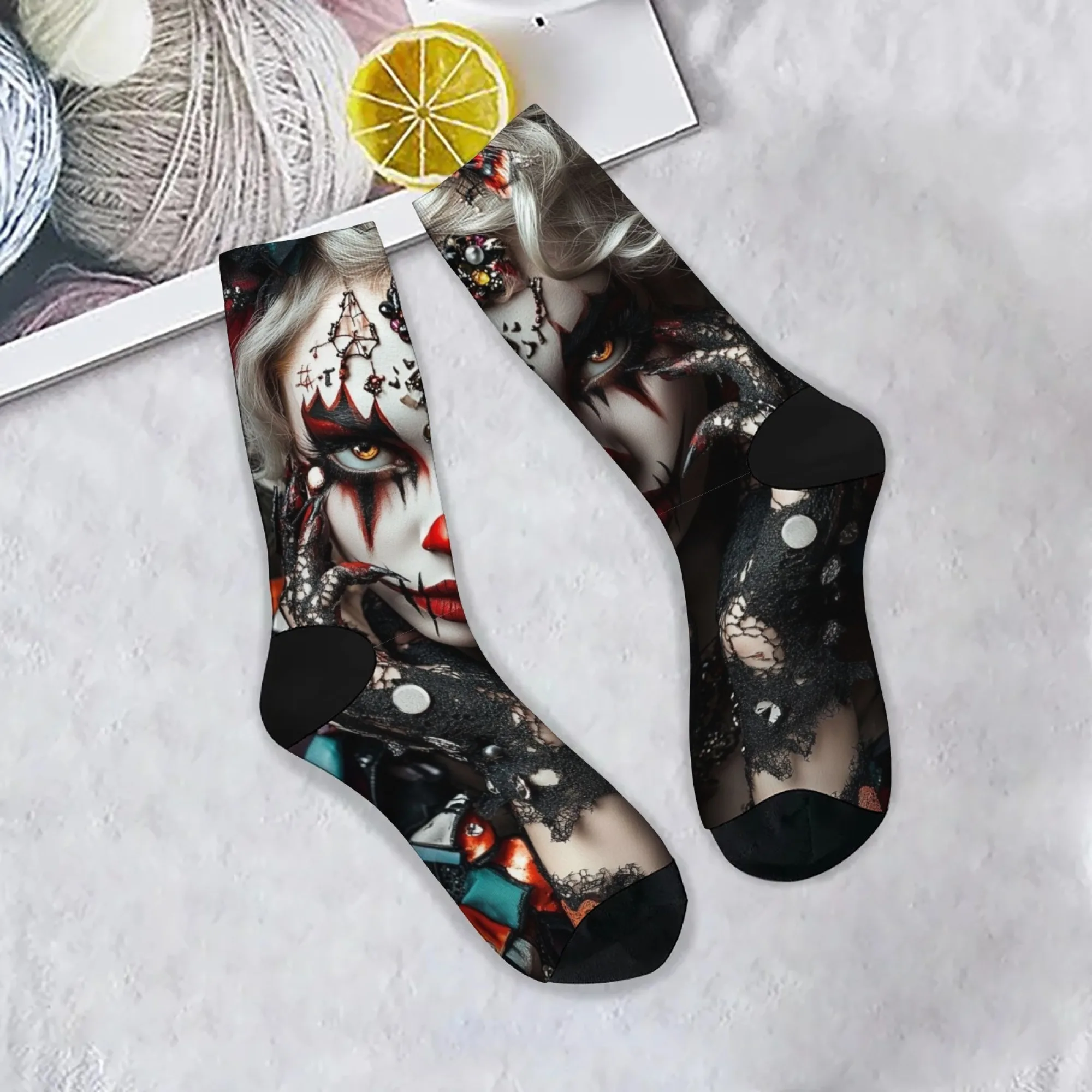 Dunkle Gothic Clown Socken Harajuku Retro Stil Straße Hip-Hop Happy Socken Geschenk Neuheit Lustige Kompressionssocken Persönlichkeit Trend