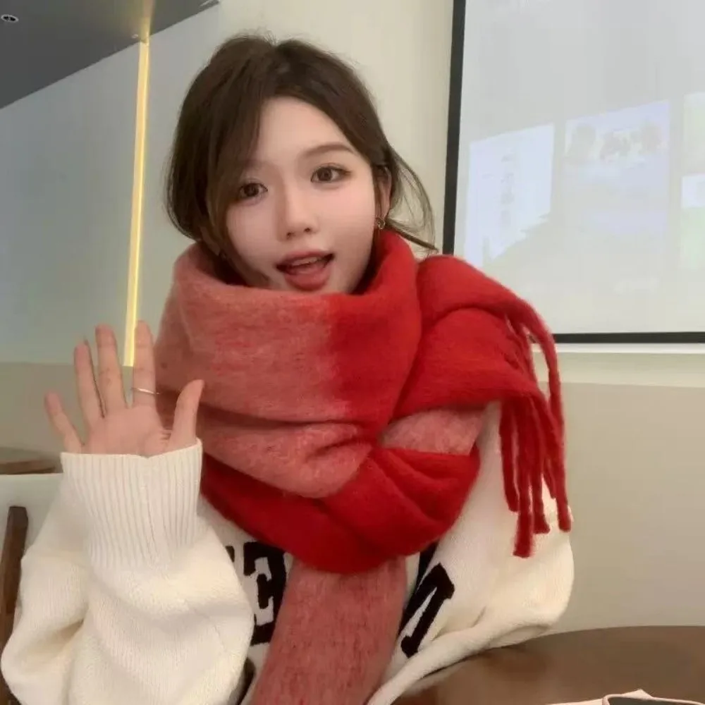 وشاح دافئ جديد ناعم مقاوم للرياح أوشحة طويلة بشرابة موهير شال مقاوم للبرد للرياضات الخارجية