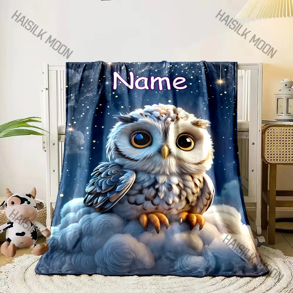 DIY Cute Cartoon Owl Blanket Custom Name Personalized Blanket Soft Comfortable Shawl Four Seasons Blanket Special Gifts