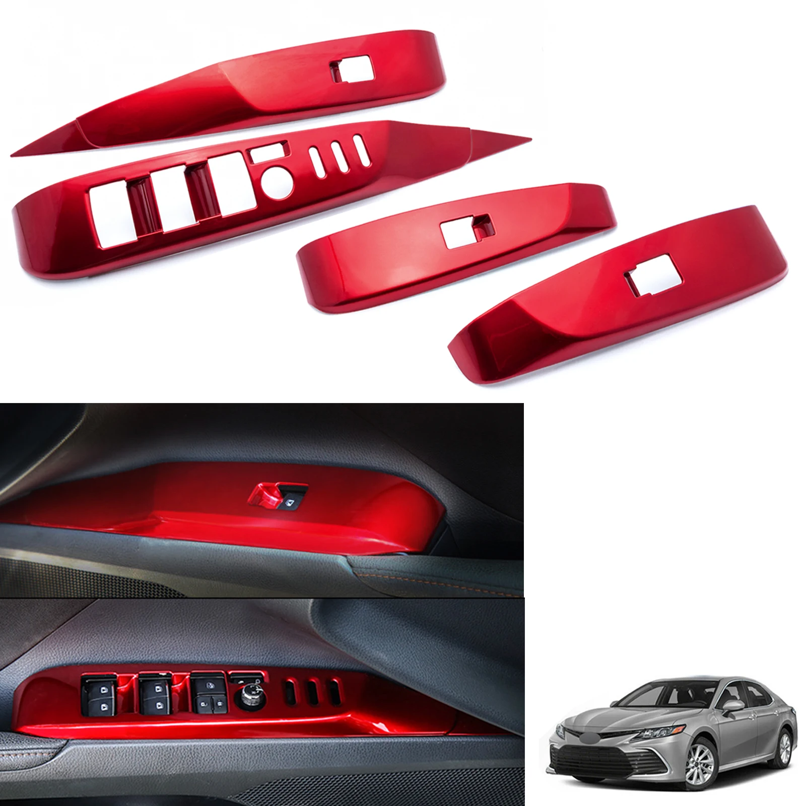 For Toyota Camry 2018-2026 Red Inner Door Window Switch Button Panel Overlay Molding Cover Lift Frame Trims Decor Car Moldings