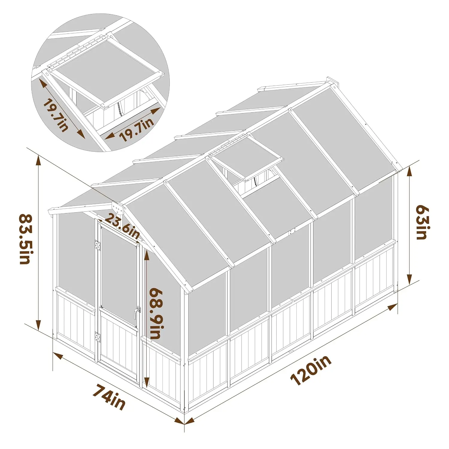 6x10FT Greenhouse, Greenhouses for Outside with Cedar Frame, Wood Greenhouse with Adjustable Vent, 6MM Polycarbonate, Custom
