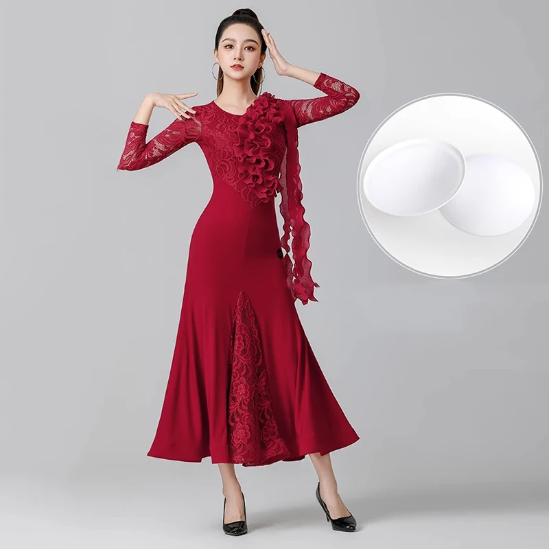 2025 Nuovo vestito da ballo da sala da donna Nero Abiti da ballo moderni Standard nazionale Festa Tango Valzer Costumi di performance