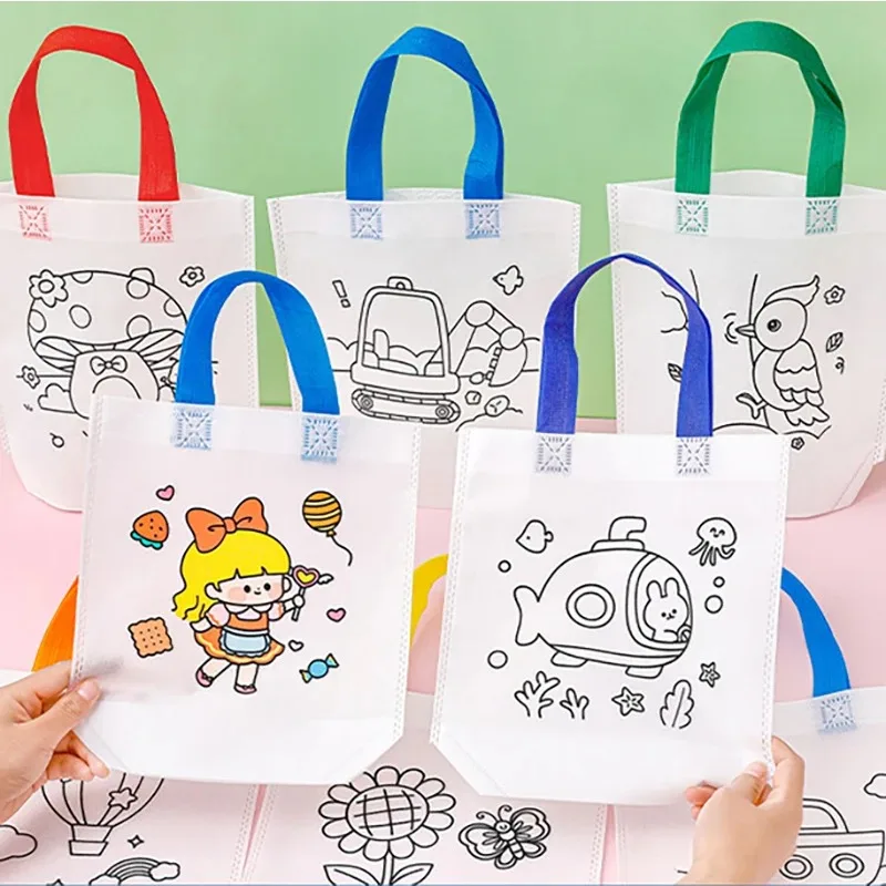 

1pc Cute Graffiti Bag Painting Non-Woven Bags DIY Arts Toys for Kids Birthday Party Favors Goodie Bag Gifts Kindergarten Reward