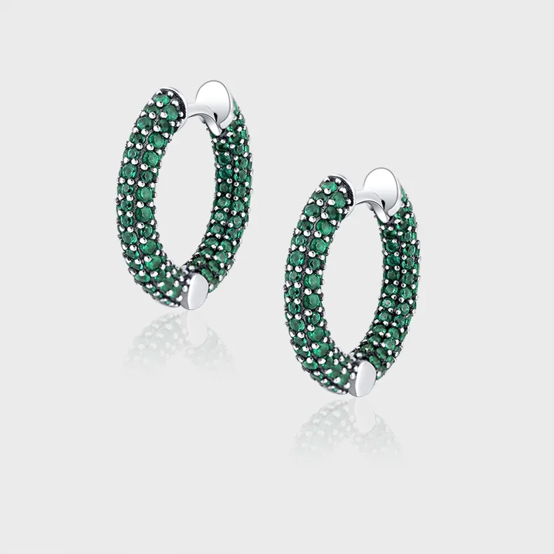

Sterling Silver 925 Creative Sparkling Diamond C-shaped Blue Green Ear Buckles High-end Fashionable Silver Needle Stud Earring