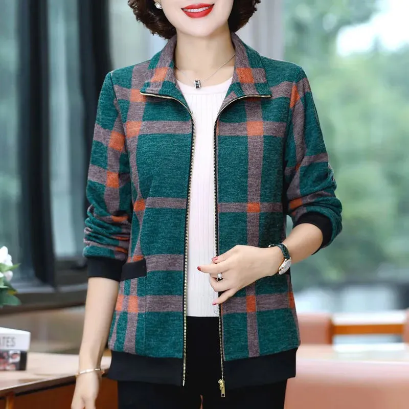 

Spring Autumn Short Casual Jacket Women 2024 New Loose Square Collar Thin Coat Fashion Plaid Printing Outerwear Female