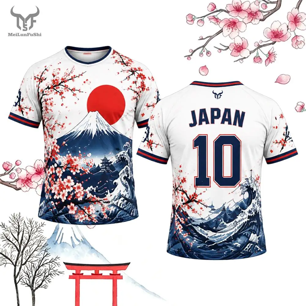 New Japanese Style Print Football Jersey Summer Breathable And Quick-drying Cherry Blossom Graphic T-shirt Unisex Casual Tops