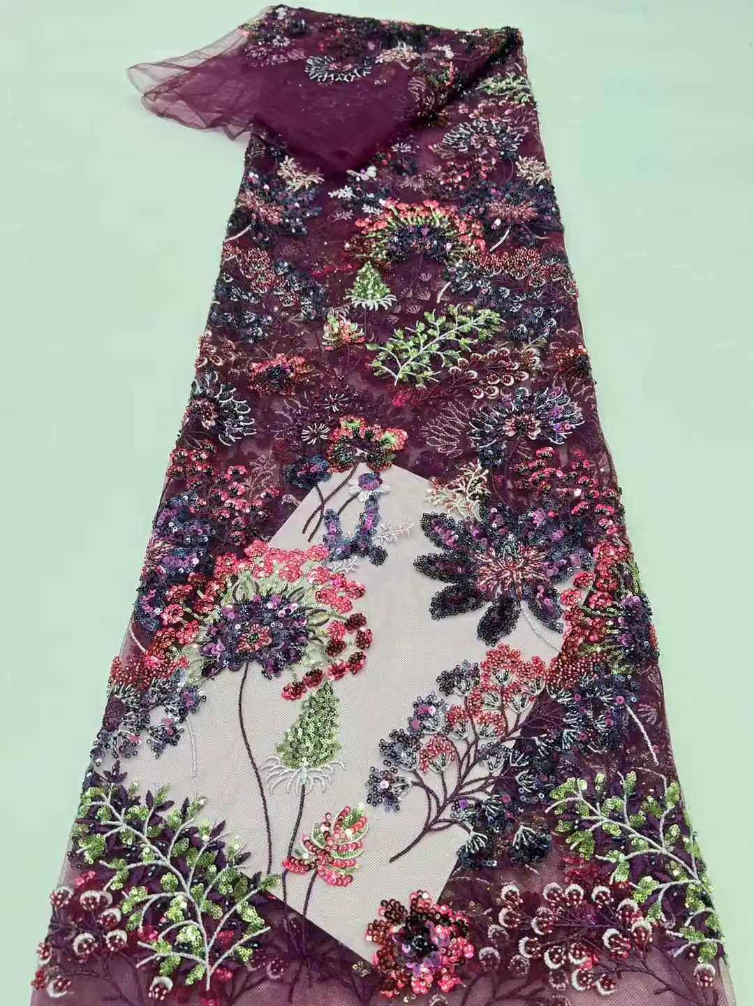 

Роскошная африканская кружевная ткань 2025 г., высокое качество, французская кружевная ткань с вышивкой блестками для нигерийского вечернего платья с бисером