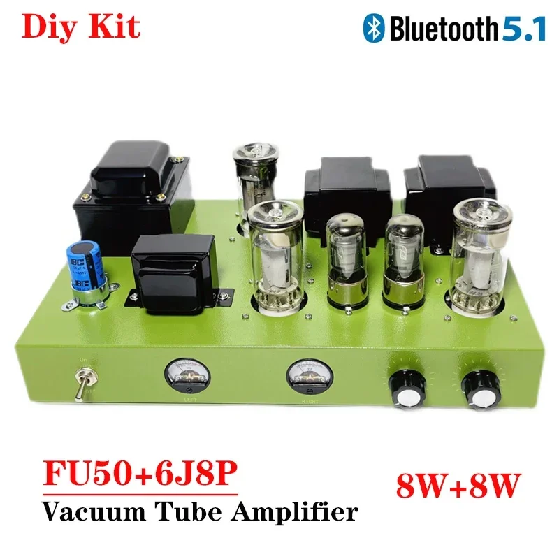 Fu50 Vacuum Tube Amplifier Kit Diy 8w*2 Optical Fiber Coaxial Aux Bluetooth 5.1 Vu Meter High Power Class A Audio Amplifier