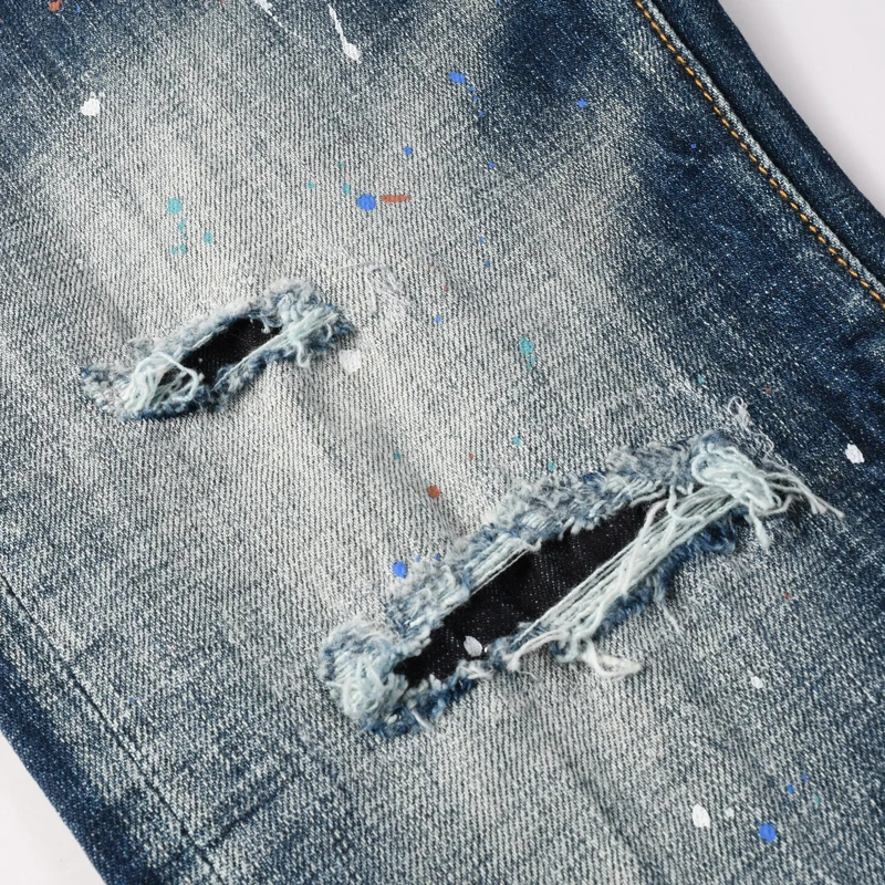 

Designer Fashion New Men's Jeans, Perforated, Painted, Washed, Retro Stretch, Slimming, Blue Jeans, Hip Hop Brand Pants, Hombre