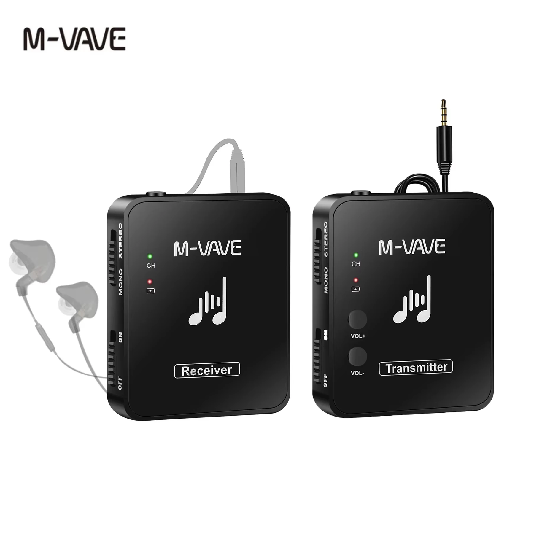 M-VAVE WP-10 2.4G Wireless In-Ear Monitor System Rechargeable Transmitter Receiver Volume Control Studio Live Use