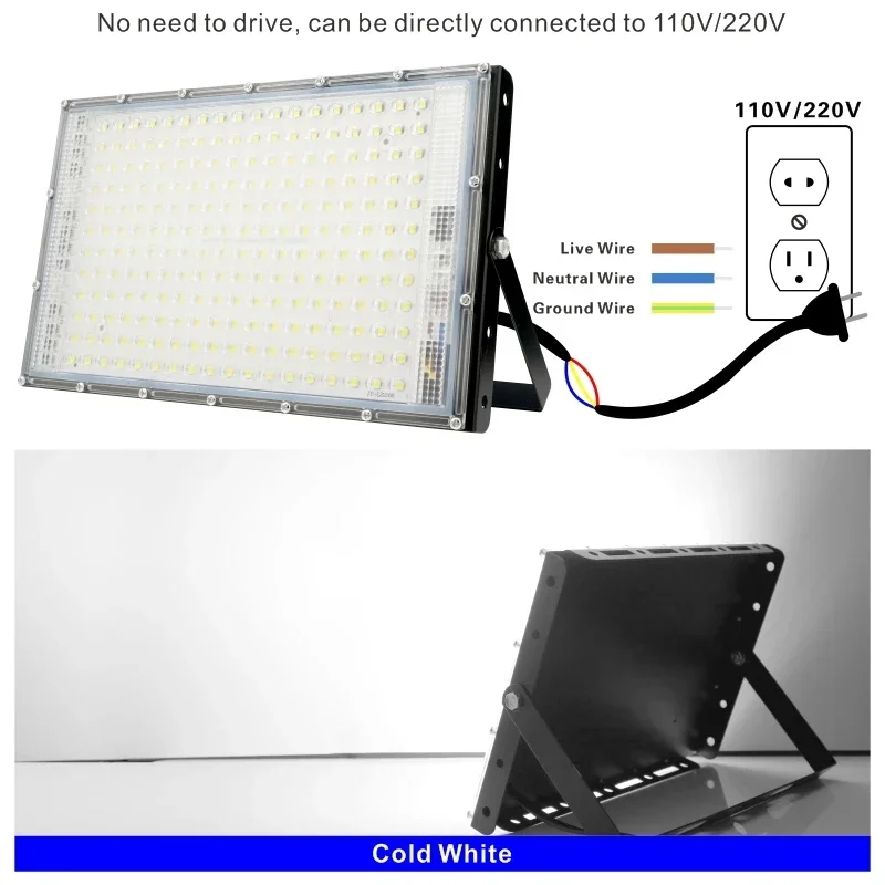 Luz de inundação ao ar livre, lâmpada de parede impermeável, refletor LED Street Light, IP65, 110V, 220V, 50W, 100W, 150W, 200W, 1 Pc, 2 Pcs, PCes 3