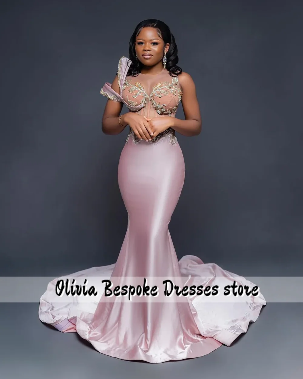 Sweety 핑크 인어 댄스 파티 드레스 럭셔리 디자이너 구슬 장식 스플릿 파티 가운 흑인 소녀 이브닝 드레스 맞춤형