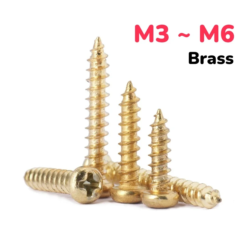 Brass M3 M3.5 M4 M5 M6 Round Head Phillips Self Tapping Screw Wood Screws Length 6~50mm